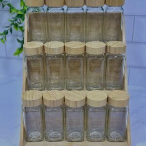 Set de 15 pots à épices avec support en bambou – Couvercles en bois naturel