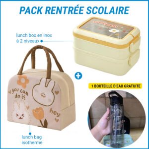 Pack rentrée YELLOW LOVERS Lunch Box en Inox & Sac à Lunch = Bouteille d’Eau Gratuite